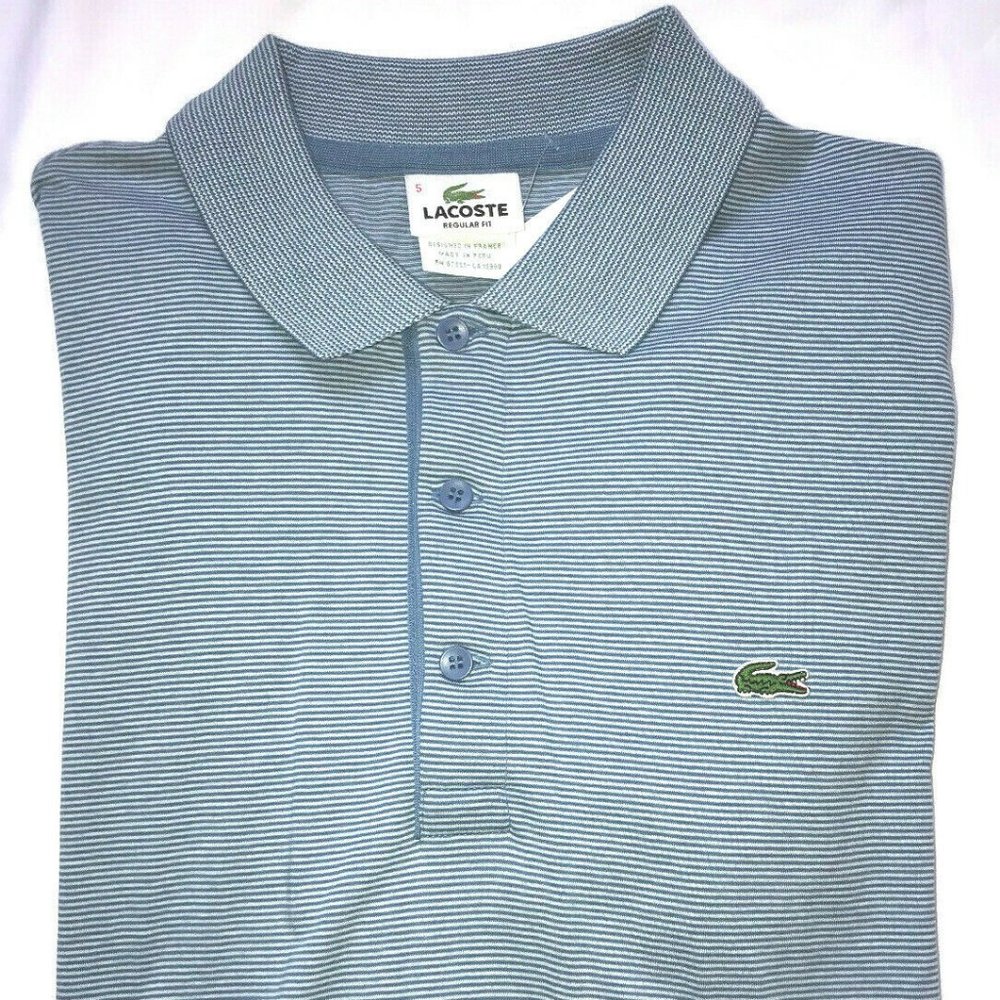 🐊LACOSTE REGULAR FIT POLO, Striped Blue/Gray_NWT